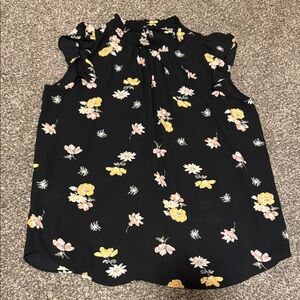 LOFT Black Floral Ruffle Sleeve Blouse